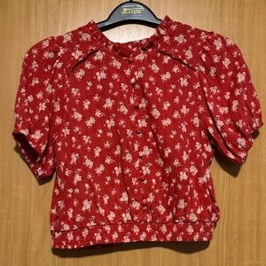 American Eagle Outfitters Red Floral Button up crop top